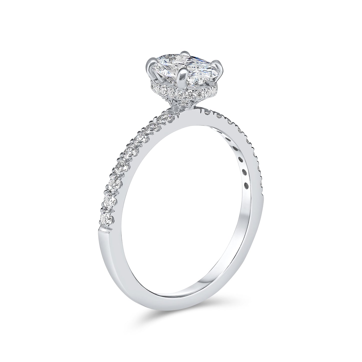 Oval Cut Pave Hidden Halo Engagement Ring