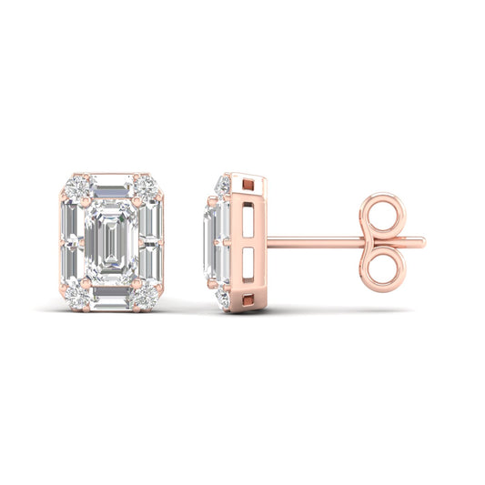 Emerald Cut Diamond Cluster Halo Stud Earrings