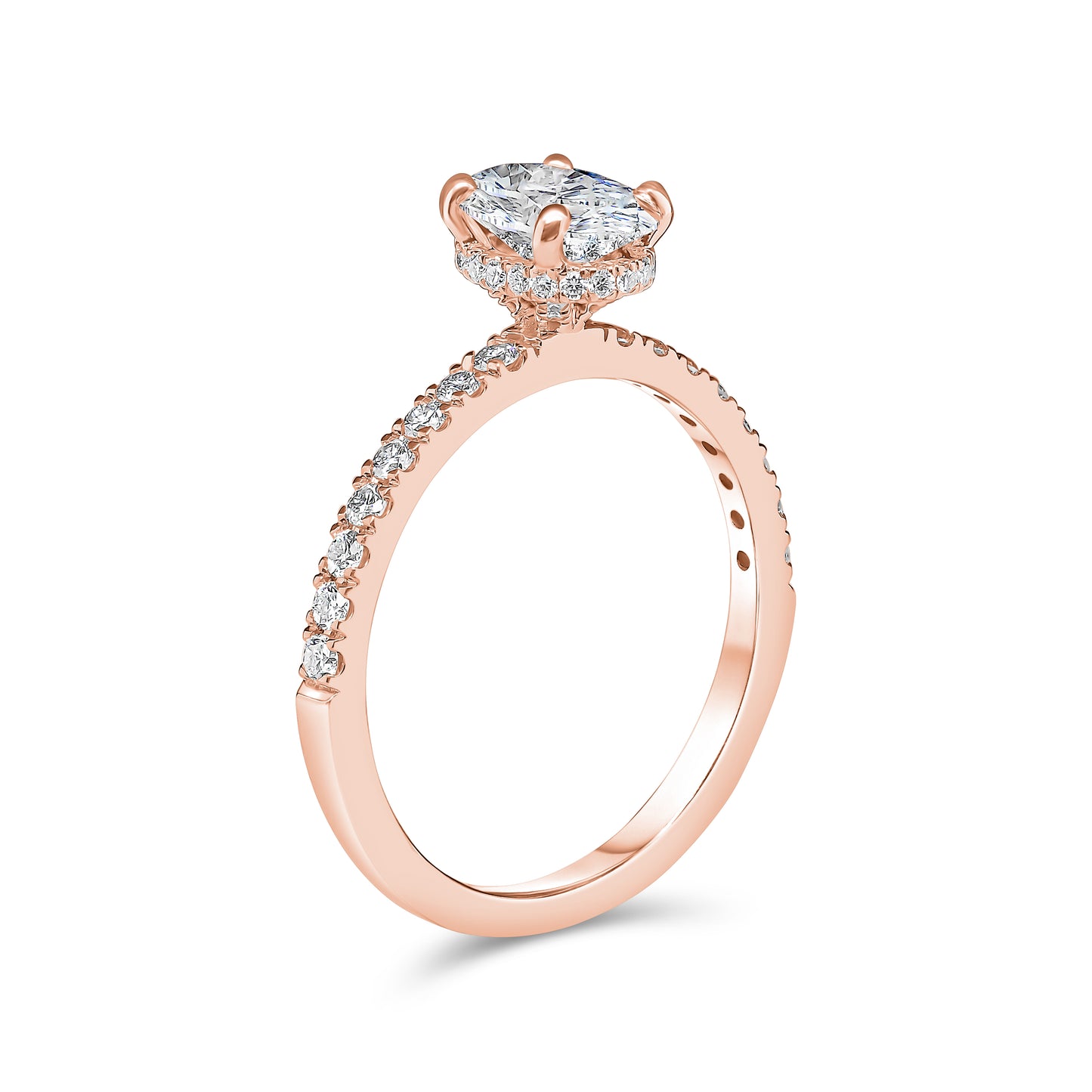Oval Cut Pave Hidden Halo Engagement Ring