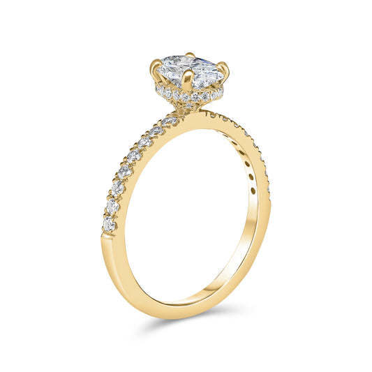 Oval Cut Pave Hidden Halo Engagement Ring