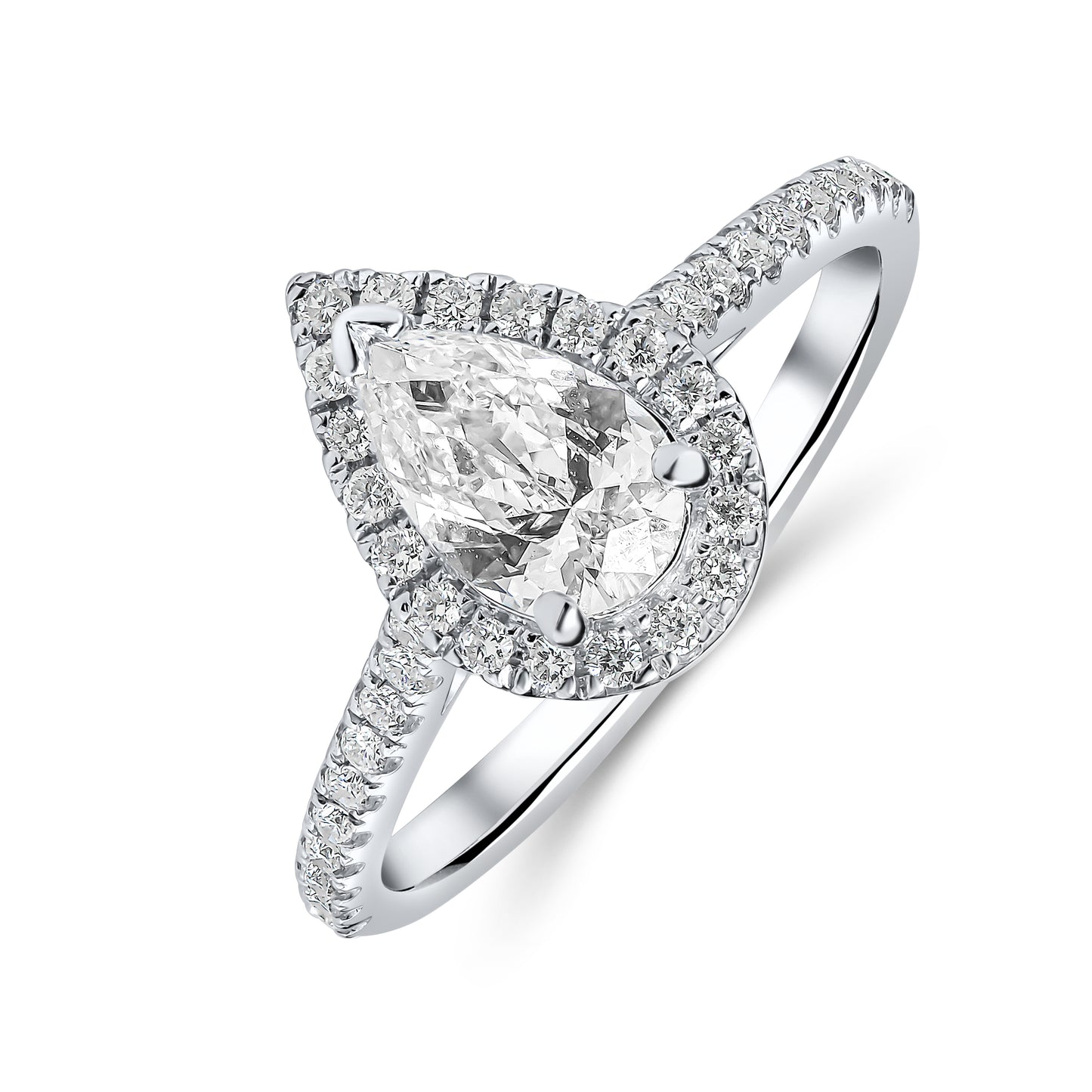 Pear Shape Lab Diamond Single Halo Ring