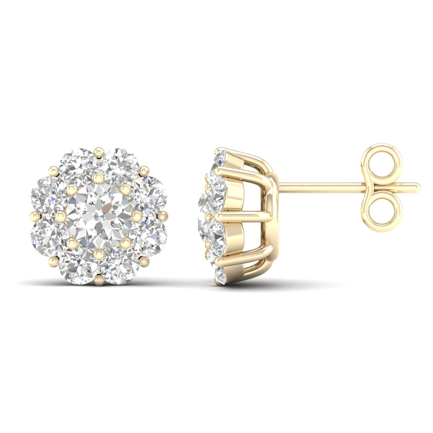 Round Diamond Floral Cluster Halo Stud Earrings