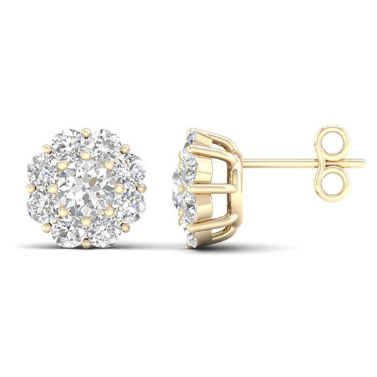 Round Diamond Floral Cluster Halo Stud Earrings
