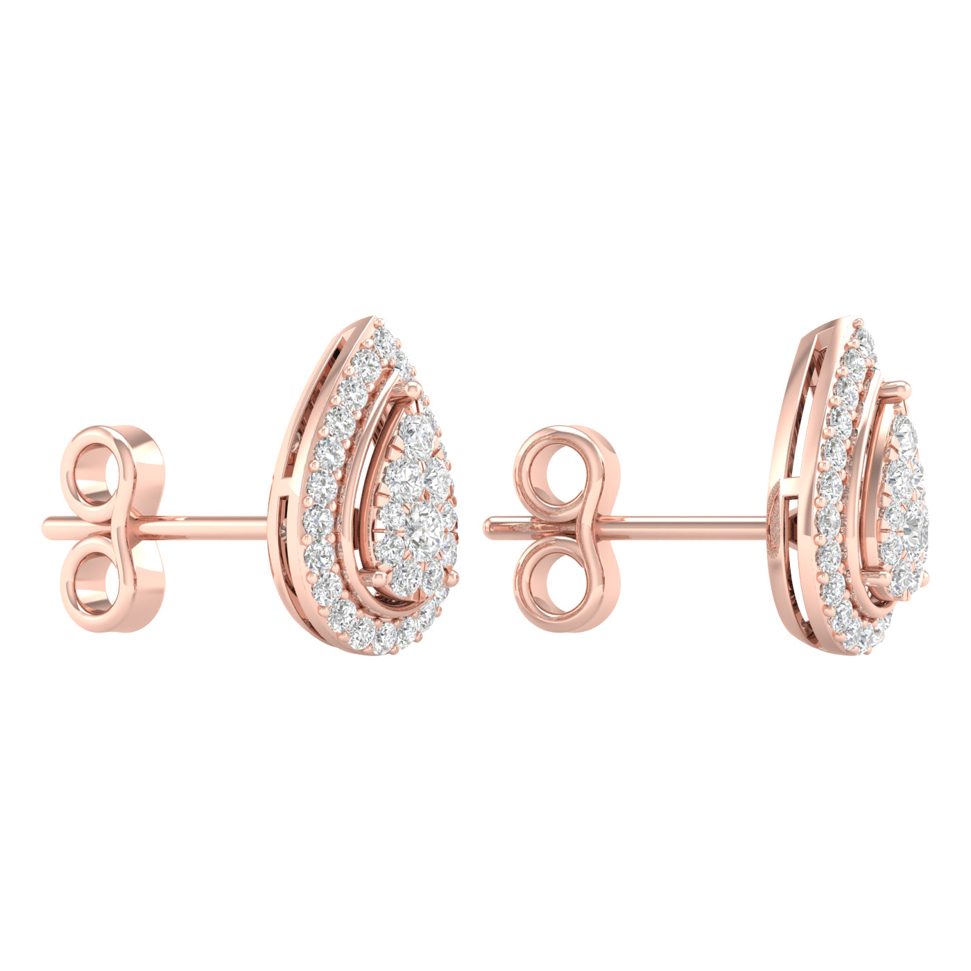 Pear Shape Diamond Cluster Double Halo Stud Earrings