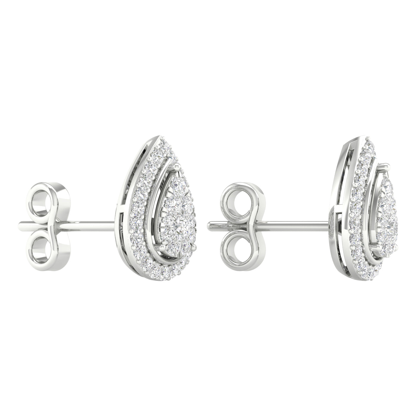 Pear Shape Diamond Cluster Double Halo Stud Earrings