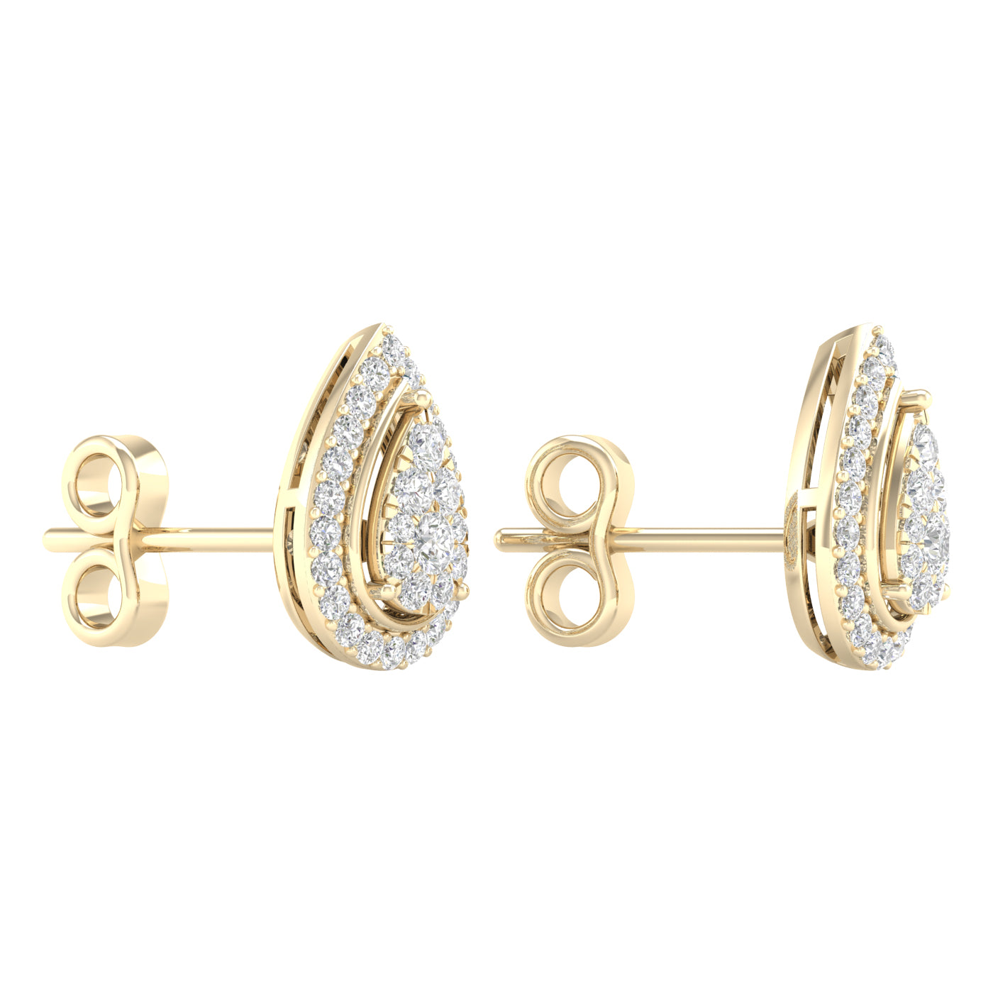 Pear Shape Diamond Cluster Double Halo Stud Earrings