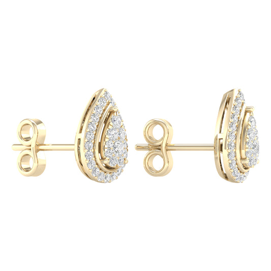 Pear Shape Diamond Cluster Double Halo Stud Earrings
