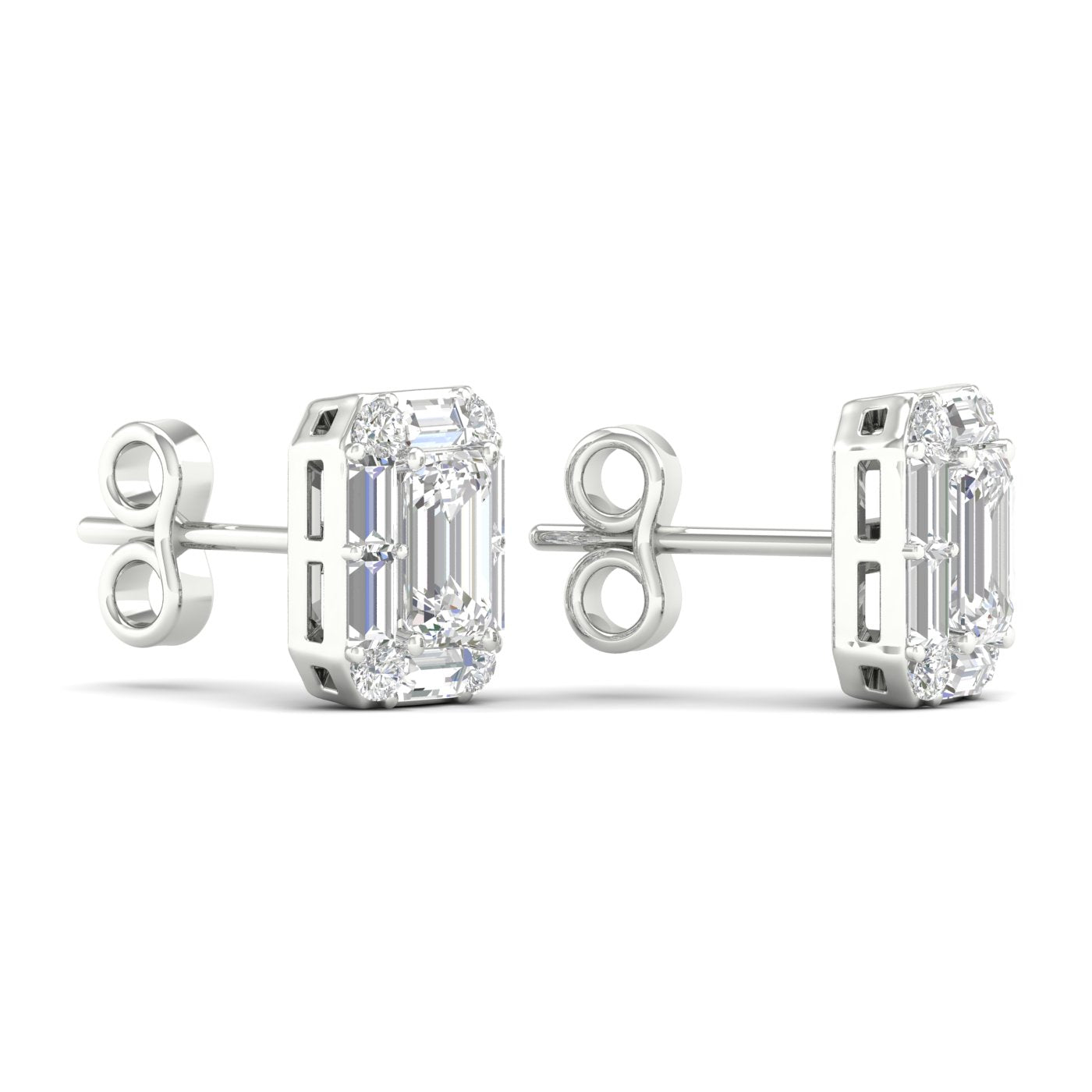 Emerald Cut Diamond Cluster Halo Stud Earrings