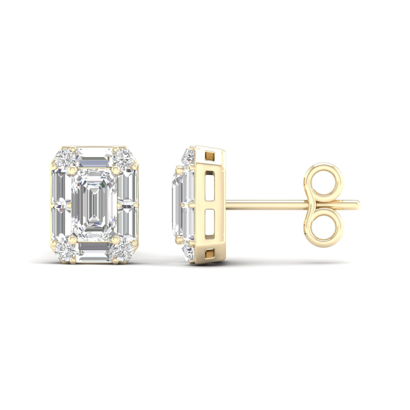 Emerald Cut Diamond Cluster Halo Stud Earrings