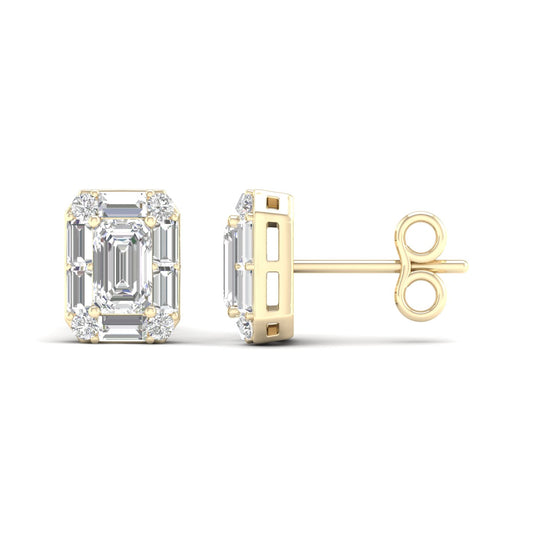 Emerald Cut Diamond Cluster Halo Stud Earrings