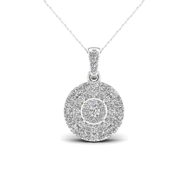 Round Diamond Cluster Double Halo Pendant Necklace
