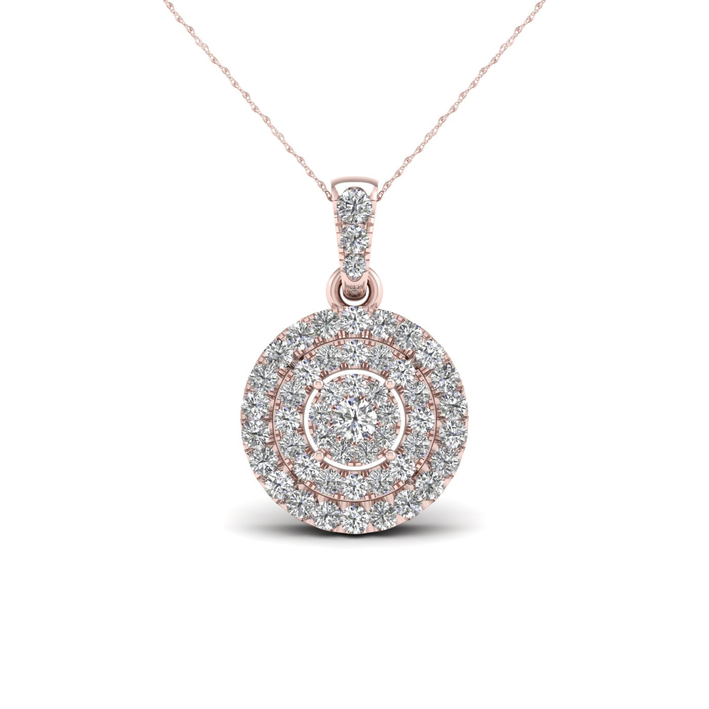 Round Diamond Cluster Double Halo Pendant Necklace