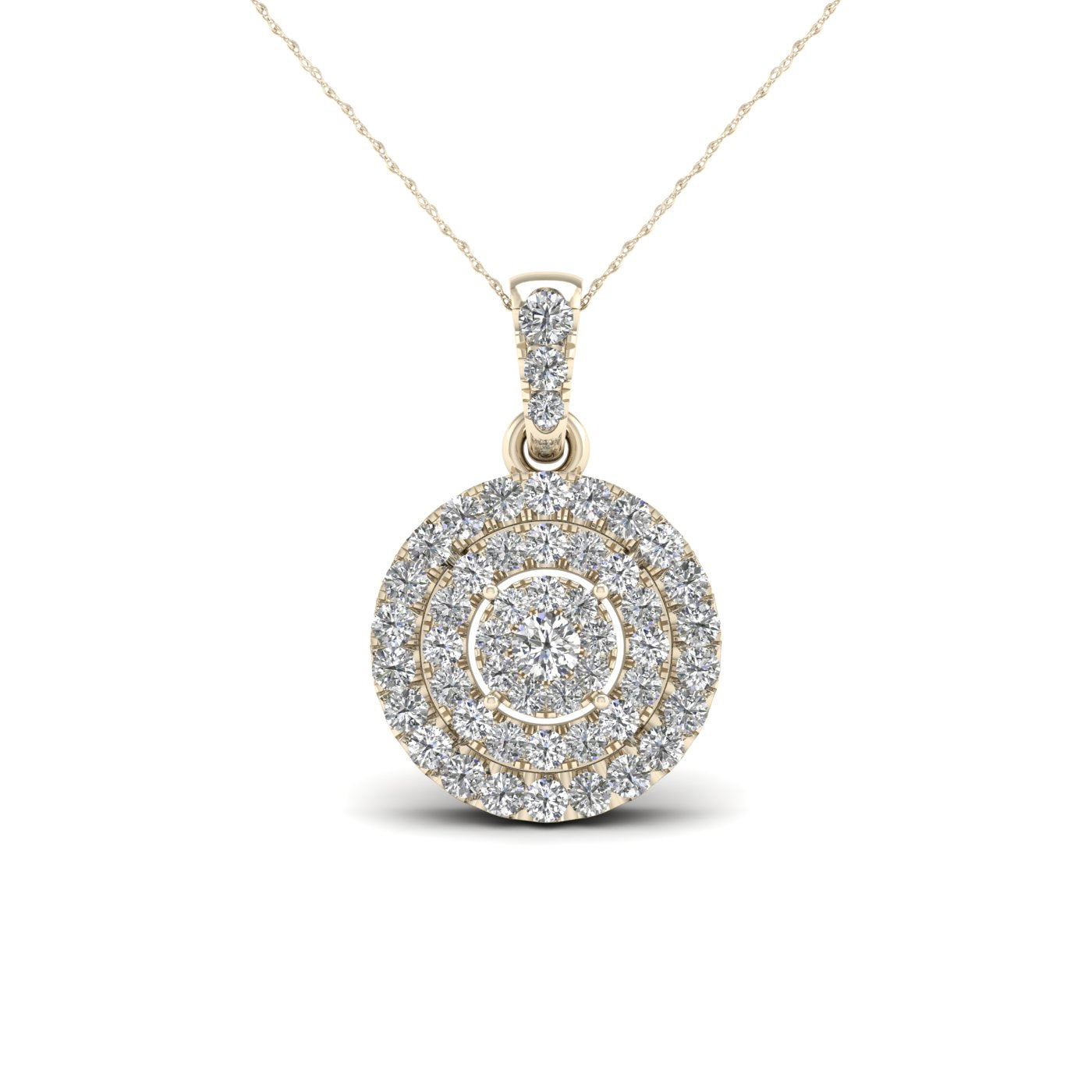 Round Diamond Cluster Double Halo Pendant Necklace