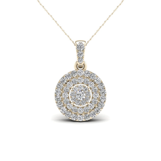 Round Diamond Cluster Double Halo Pendant Necklace