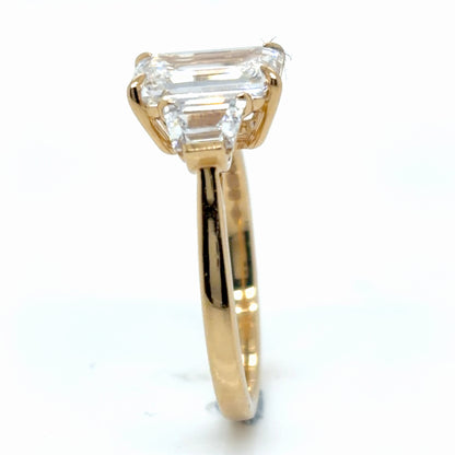 Emerald Trilogy Lab Diamond Engagement Ring With Trapezoid Sides