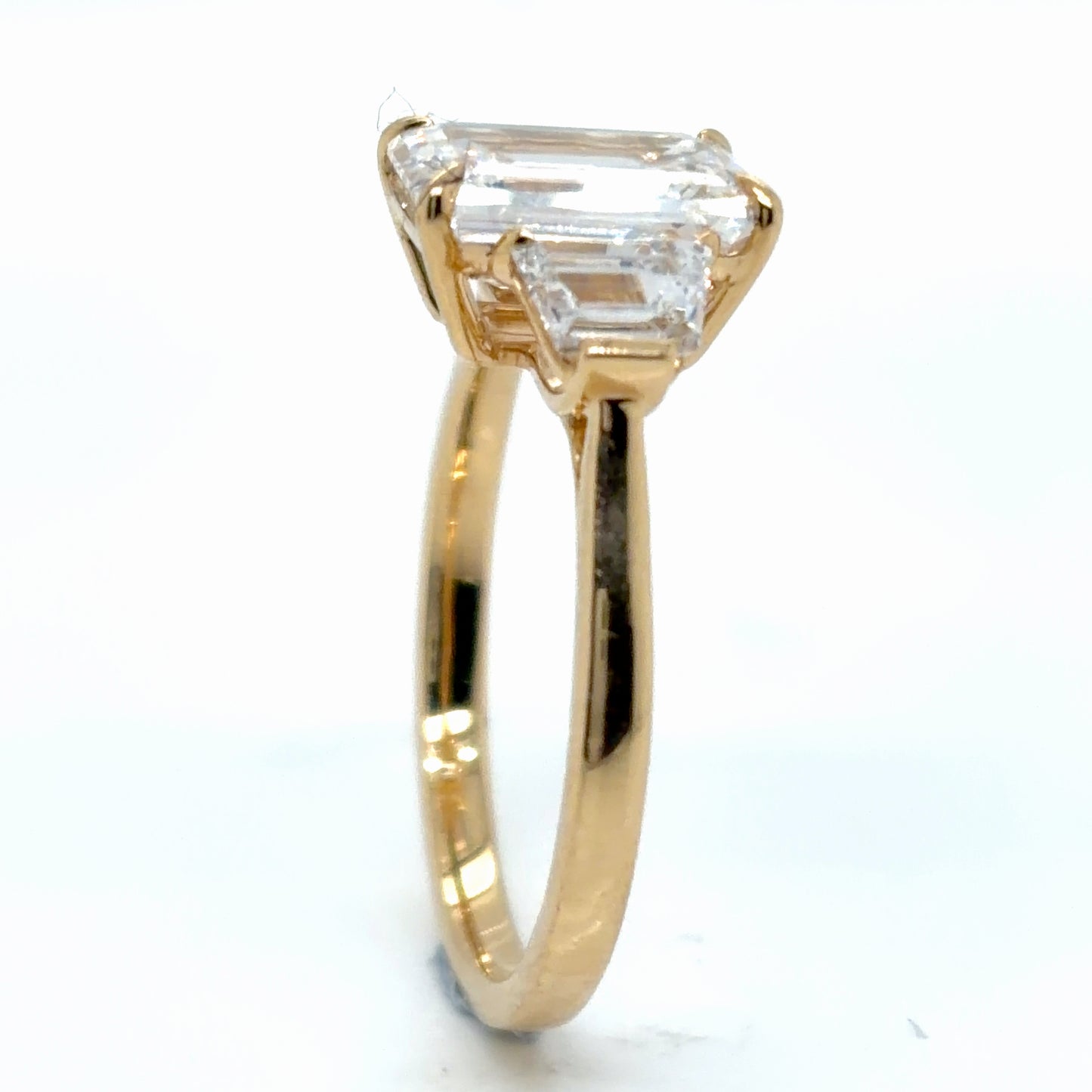 Emerald Trilogy Lab Diamond Engagement Ring With Trapezoid Sides
